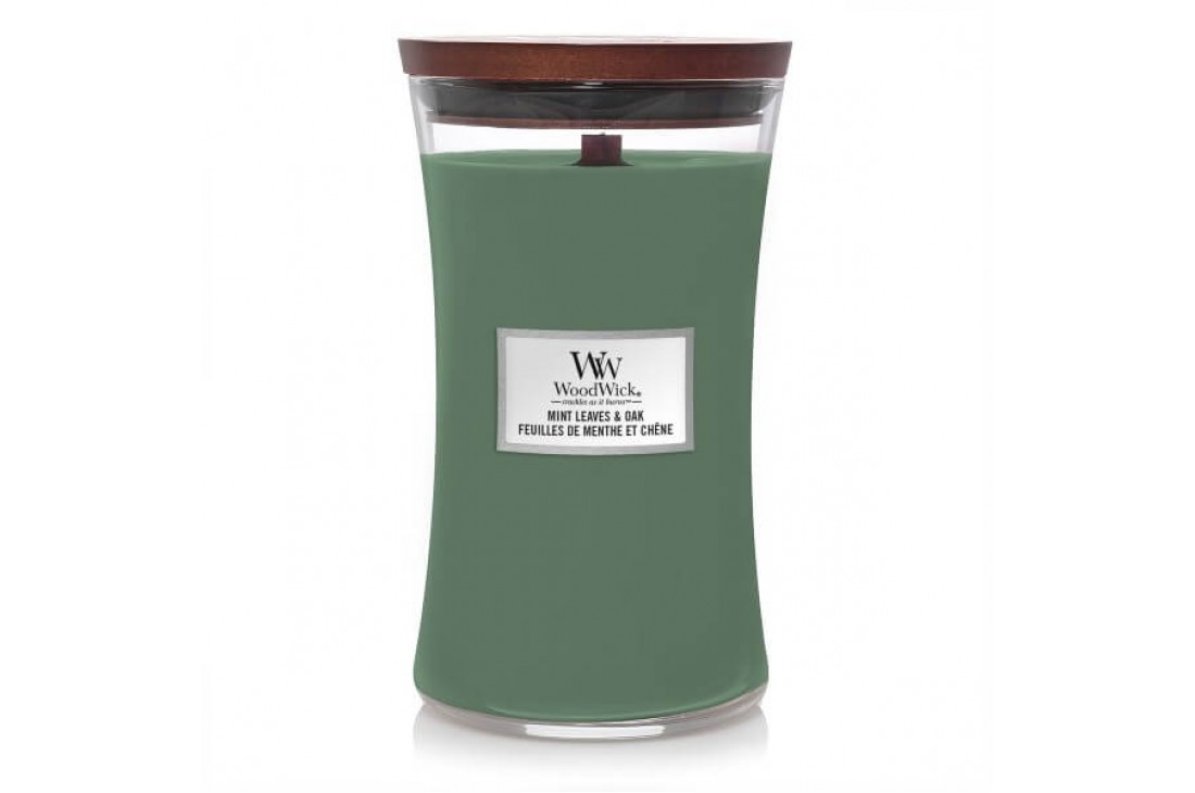 Woodwick Mint  Leaves & Oak Świeca Zapachowa Duża